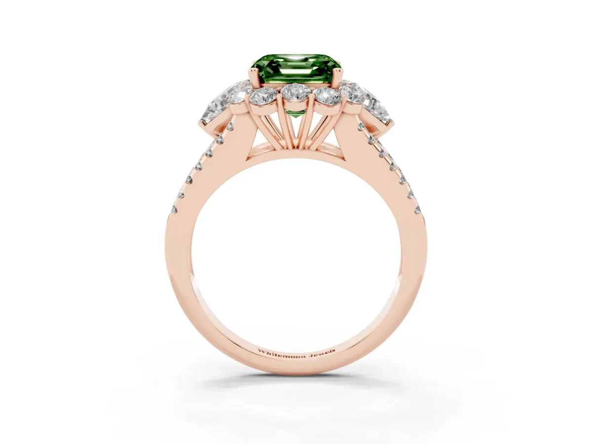 Fancy Green Asscher Cut Halo Split Shank Diamond Engagement Ring with Prong Setting Rose gold