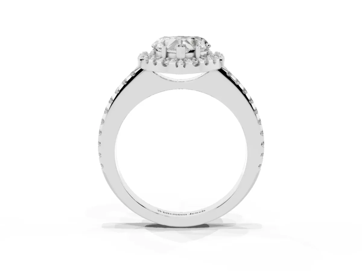 Heart Cut Diamond Pavé Halo Ring with Four-Prong Setting Silver