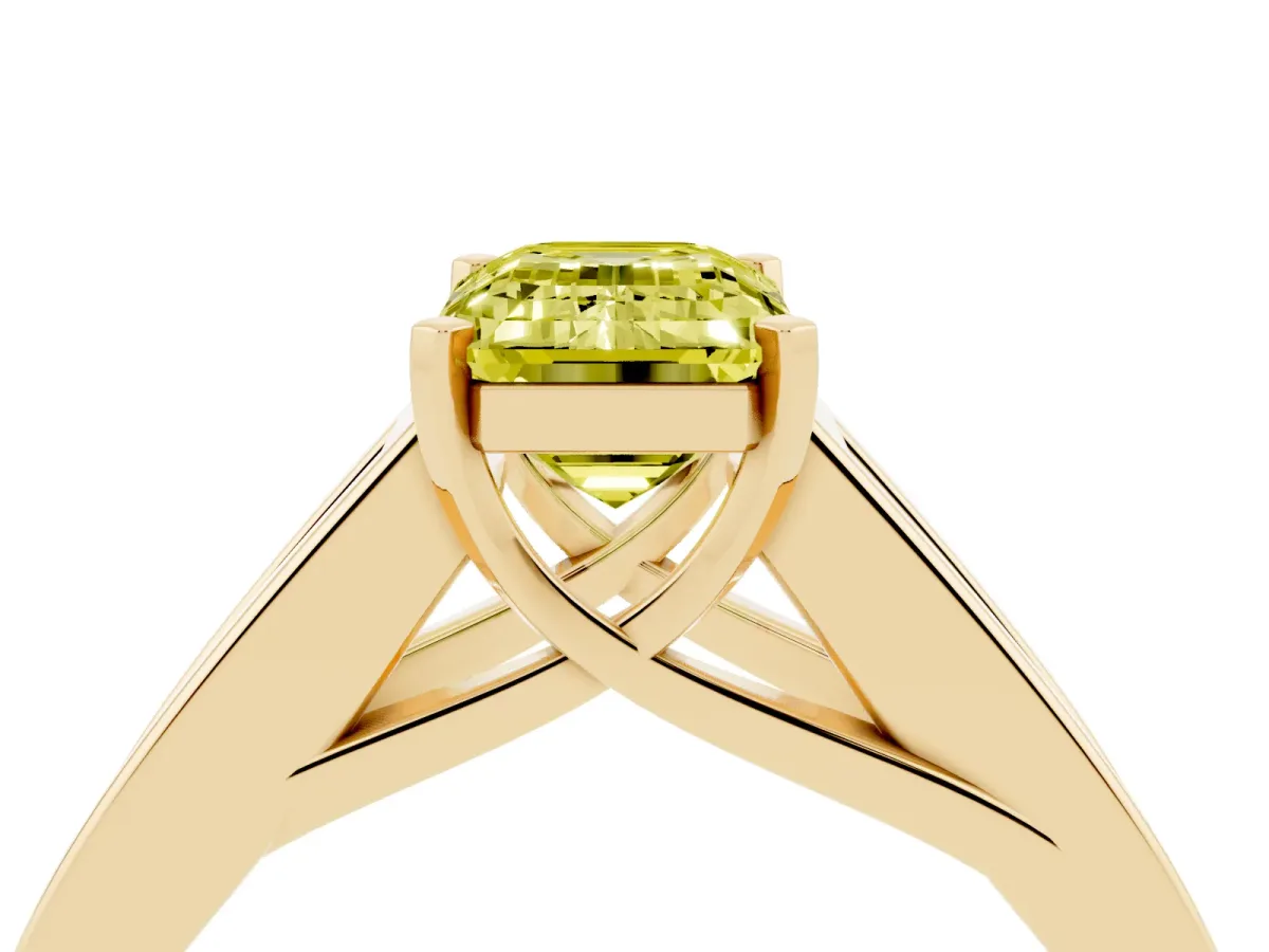 Fancy Yellow Emerald Cut Cut Channel Set Solitaire Ring with Four-Prong Setting Yellow gold