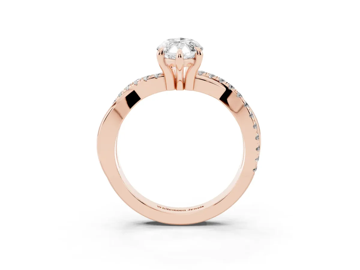 Marquise Cut Cut Diamond Twist Band Solitaire with Prong Setting Rose gold