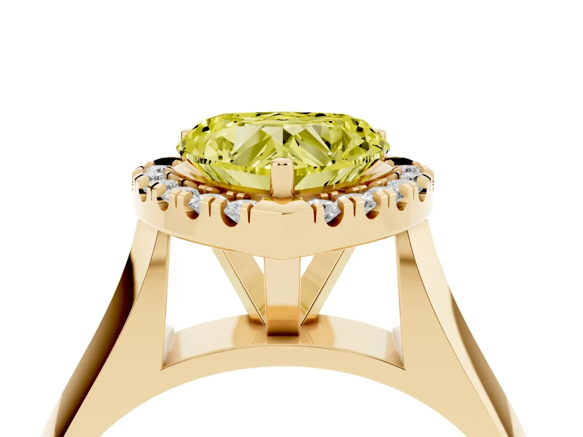 Fancy Yellow Heart Cut Cut Halo Solitaire Engagement Ring with Square Band and Four-Prong Setting Yellow gold