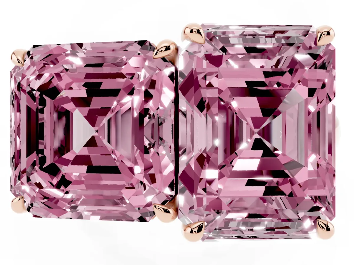Fancy Pink Asscher Cut and Emerald Cut Toi Moi Ring with Prong Setting Rose gold