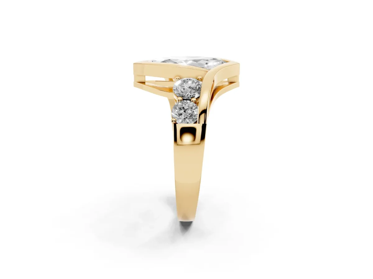Bezel Set Marquise Cut Diamond Bypass Ring with Round Accents Yellow gold
