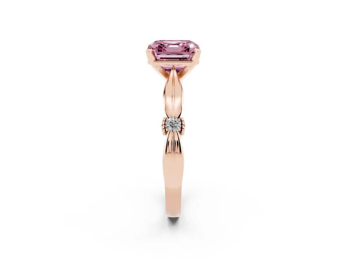 Fancy Pink Asscher Cut Solitaire Diamond Twisted Band with Four-Prong Setting Rose gold