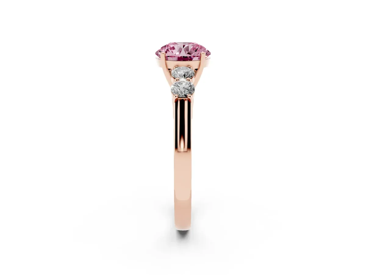 Fancy Pink Round Cut Cut Diamond Five-Stone Prong Set White Gold Ring Rose gold