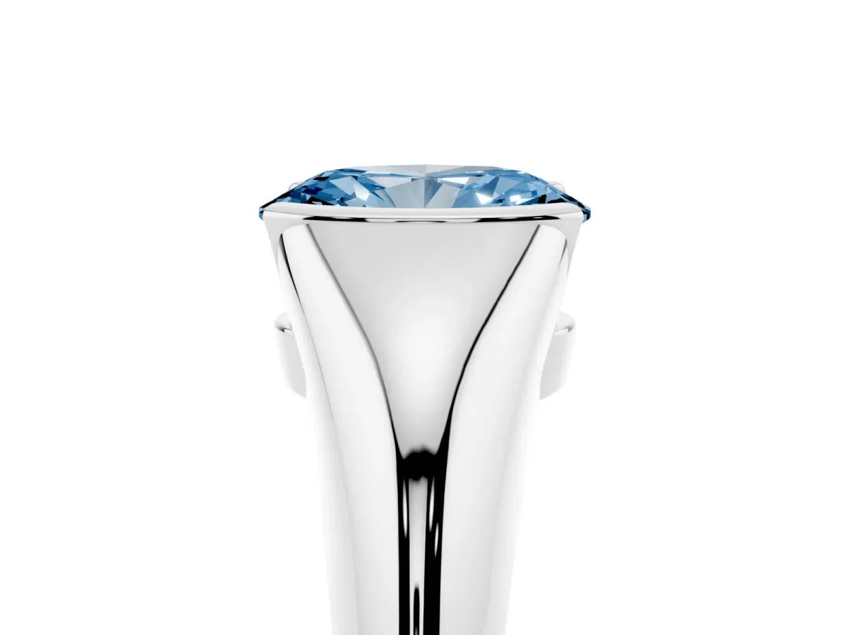 Fancy Blue Oval Cut Solitaire Tension Set Diamond Ring Silver