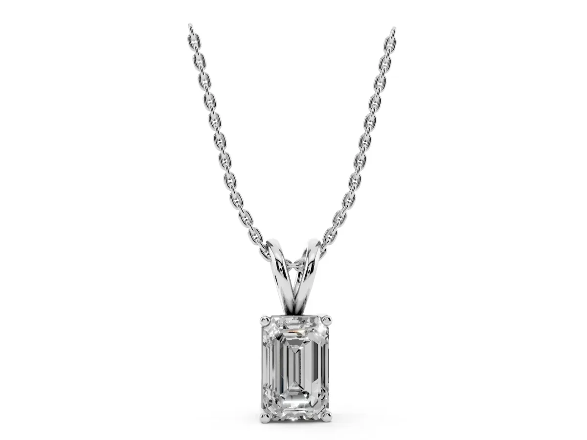 Emerald Cut Solitaire Pendant with Four-Prong Setting White gold