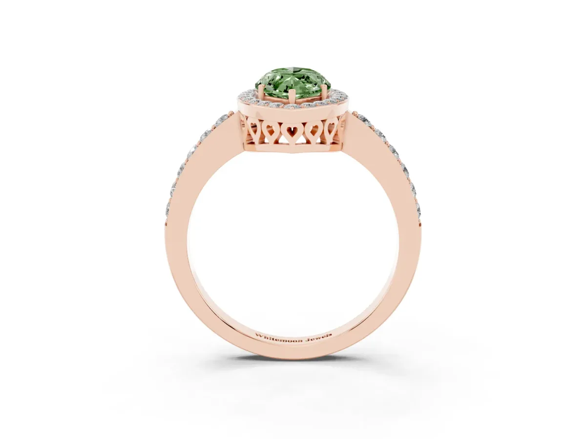 Fancy Green Marquise Cut Halo Diamond Pavé Band Ring with Prong Setting Rose gold