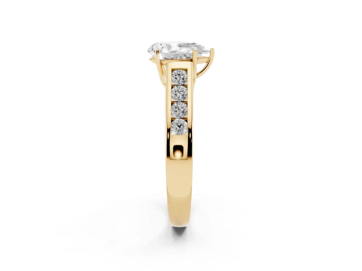 Pear Cut Solitaire Channel-Set Diamond Engagement Ring with Four-Prong Setting Yellow gold