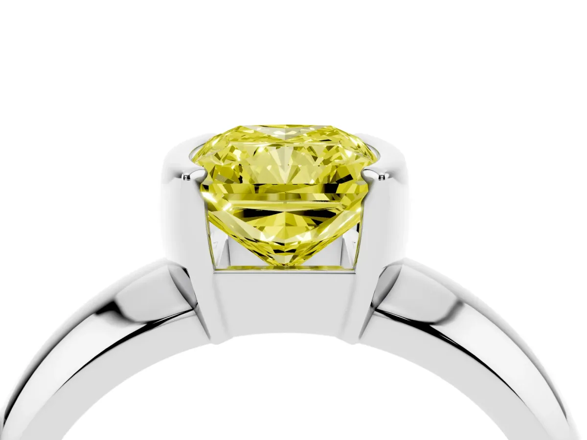 Fancy Yellow Radiant Cut Solitaire Tension Set Diamond Ring with Wide Band Silver
