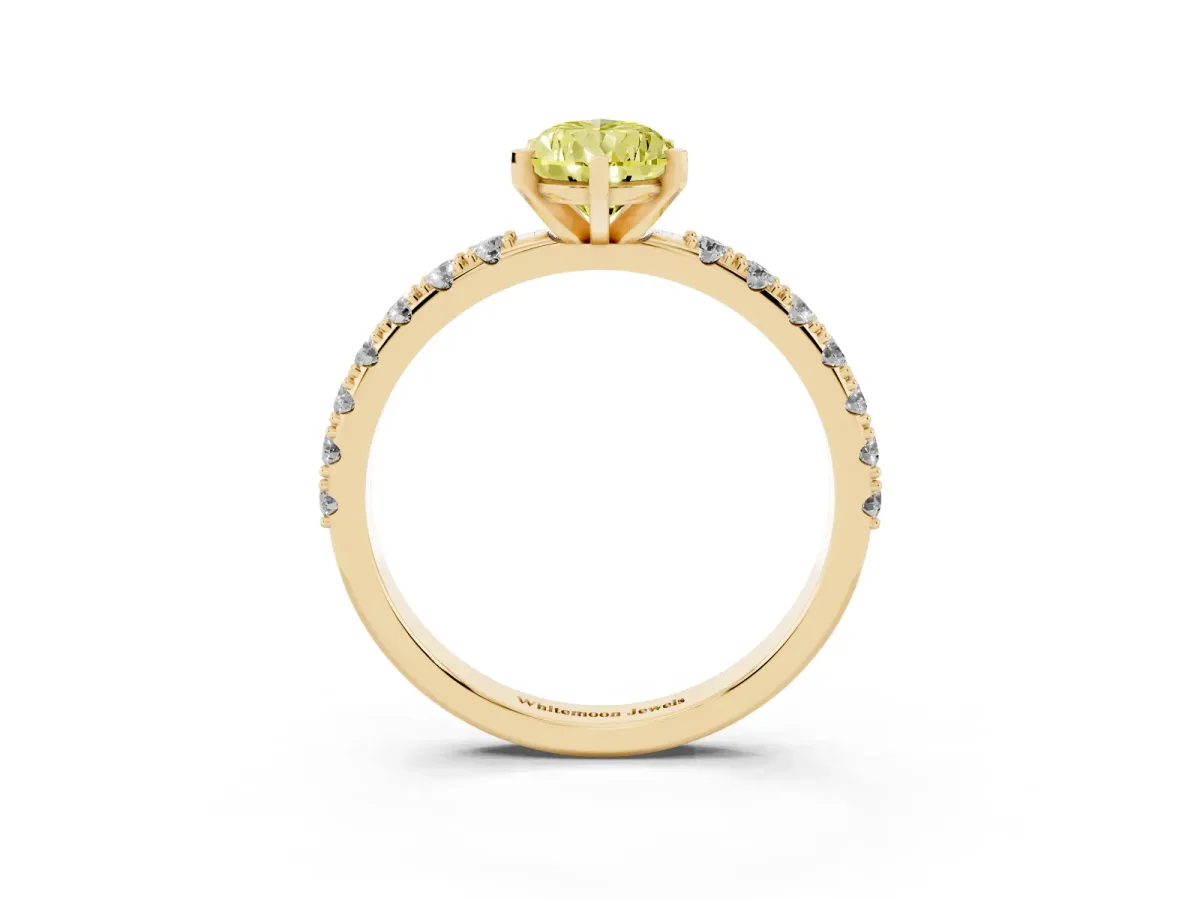 Fancy Yellow Pear Cut Diamond Solitaire Pavé Band with Four-Prong Setting Yellow gold