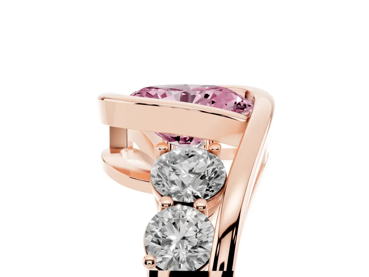 Fancy Pink Bezel Set Oval Cut Diamond Bypass Ring with Round Accents Rose gold