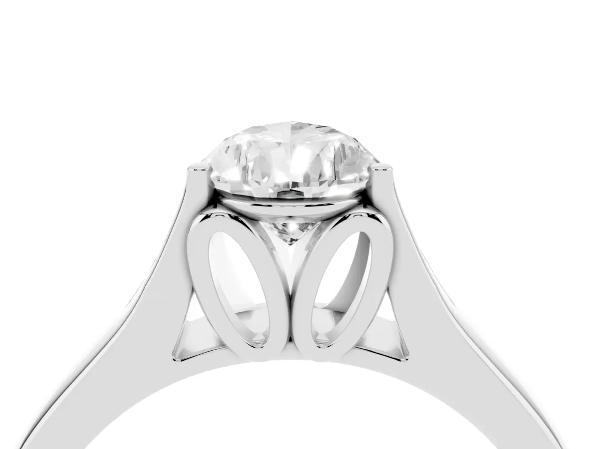 Pear Cut Solitaire Diamond Ring with Cathedral Band and Four-Prong Setting Platinum