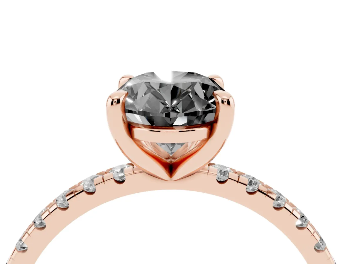 Fancy Black Oval Cut Diamond Brilliant Solitaire Ring with Pavé Band and Four-Prong Setting Rose gold