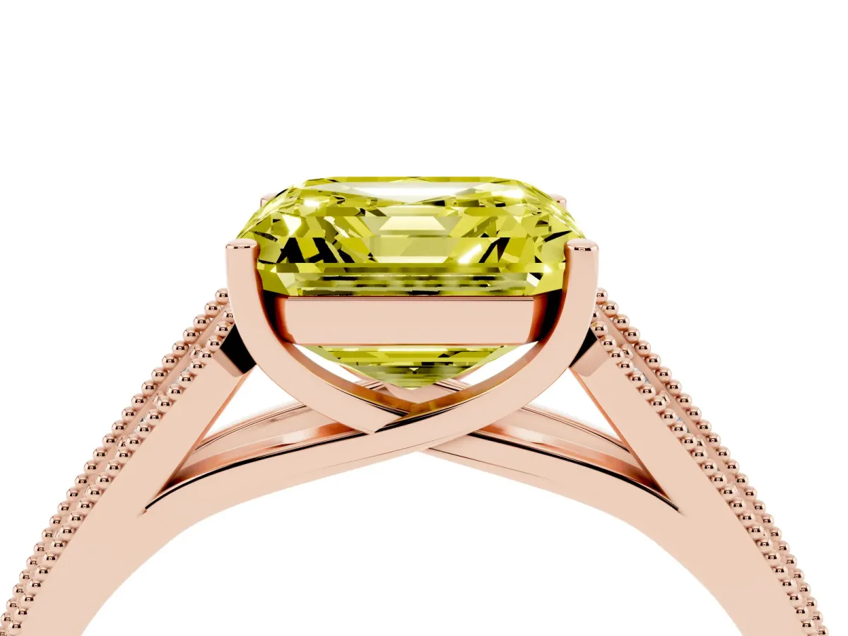 Fancy Yellow Asscher Cut Cut Pave Split Shank Engagement Ring with Four-Prong Setting Rose gold