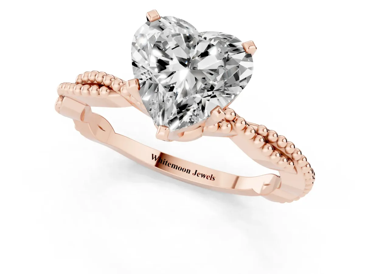 Heart Cut Solitaire Twisted Band with Bead Prong Setting Rose gold