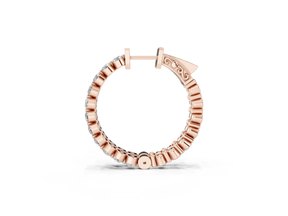 Round Cut Prong Set Diamond Hoop Earrings Rose gold