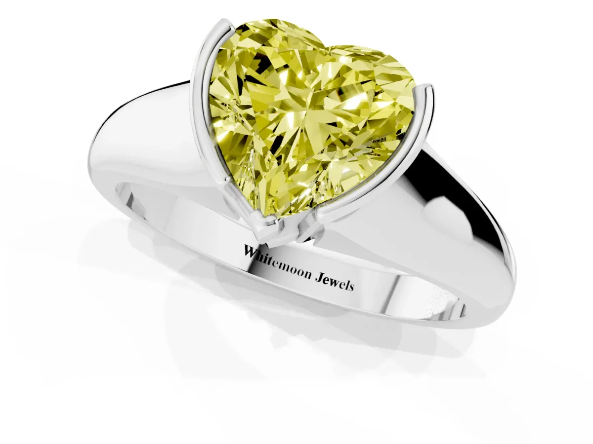 Fancy Yellow Heart Cut Solitaire Tension Set Diamond Ring with Split Shank Band Platinum