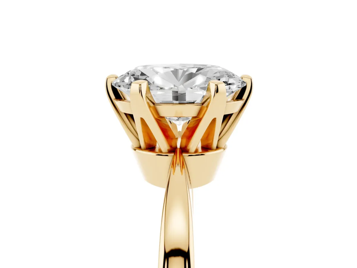 Oval Cut Solitaire Engagement Ring with Six-Prong Setting and Tapered Band Yellow gold