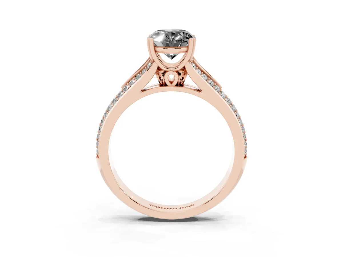 Fancy Black Oval Cut Diamond Split Shank Engagement Ring with Pavé Band Rose gold