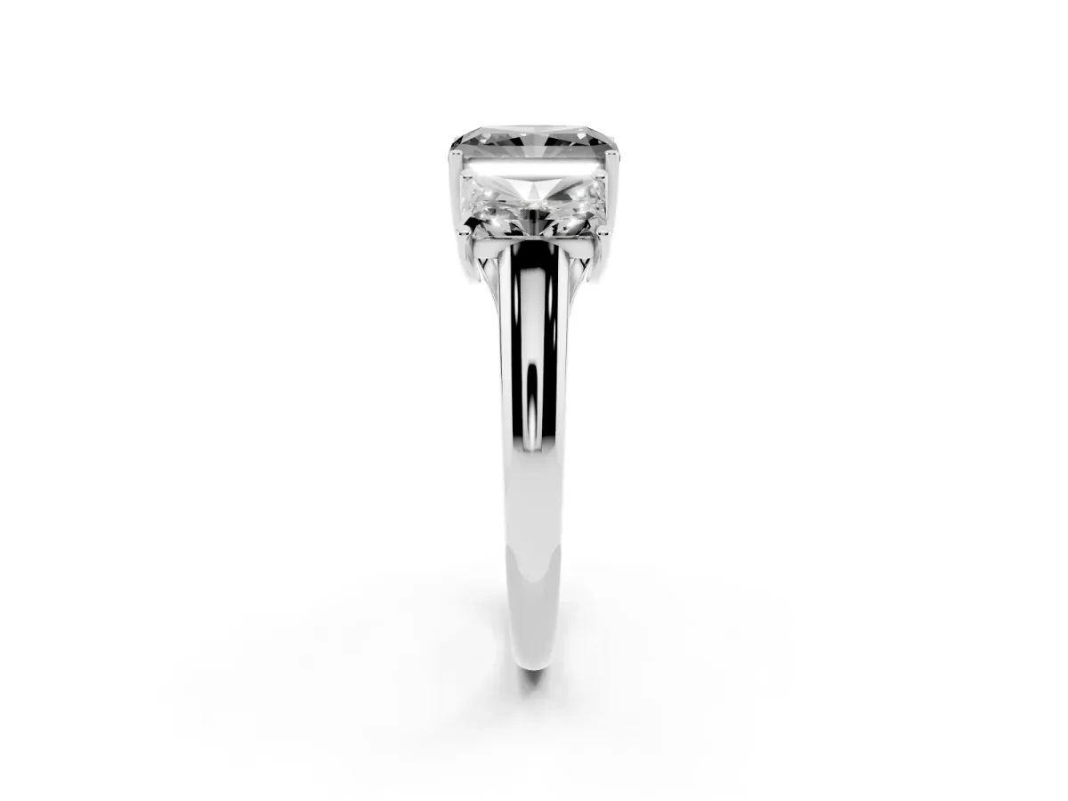Fancy Black Three-Stone Radiant Cut Diamond Engagement Ring with Prong Setting Silver
