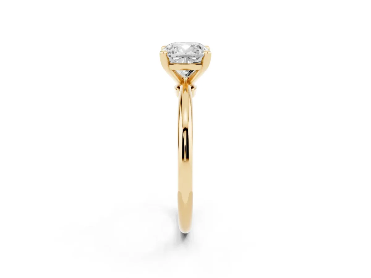 Cushion Cut Diamond Solitaire Ring with Prong Setting and Classic Band Yellow gold