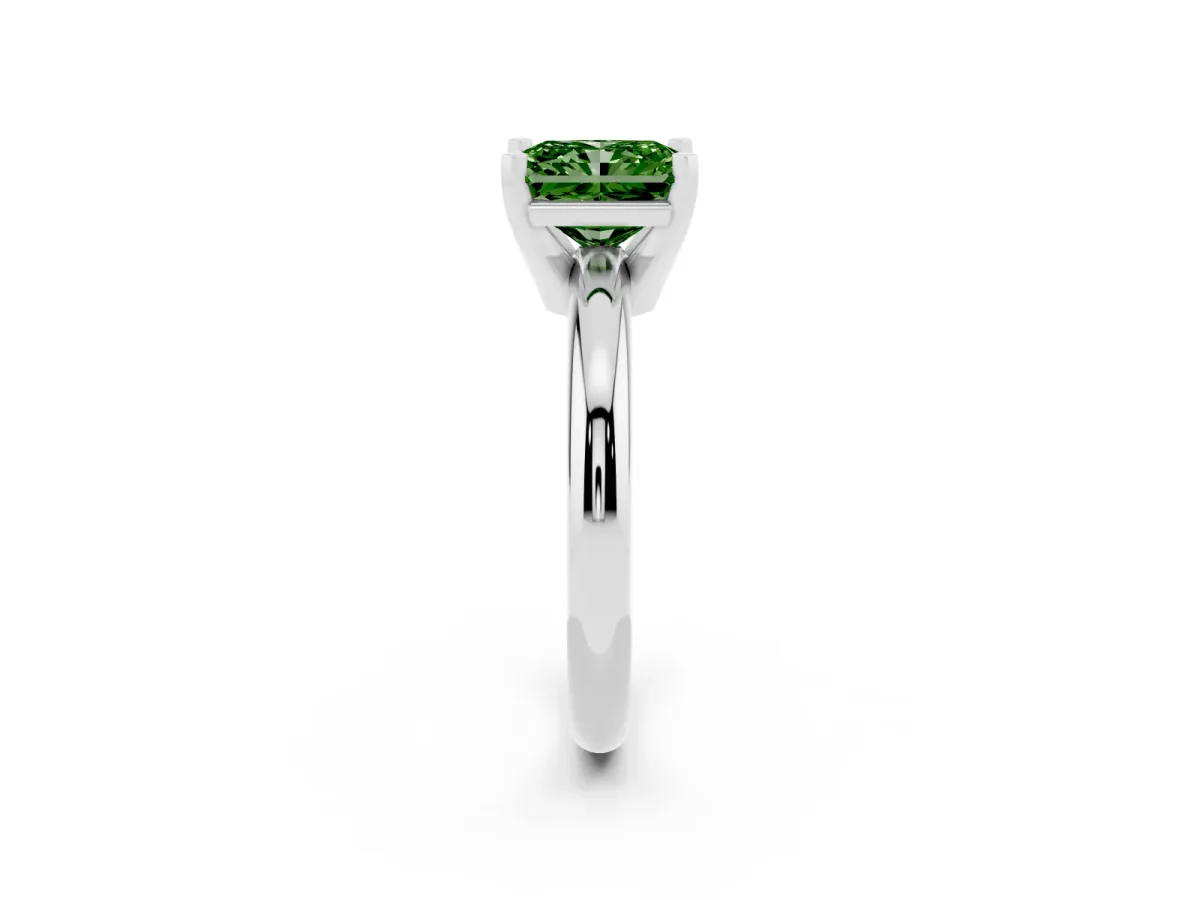 Fancy Green Radiant Cut Diamond Solitaire Engagement Ring with Round Band and Four-Prong Setting Silver