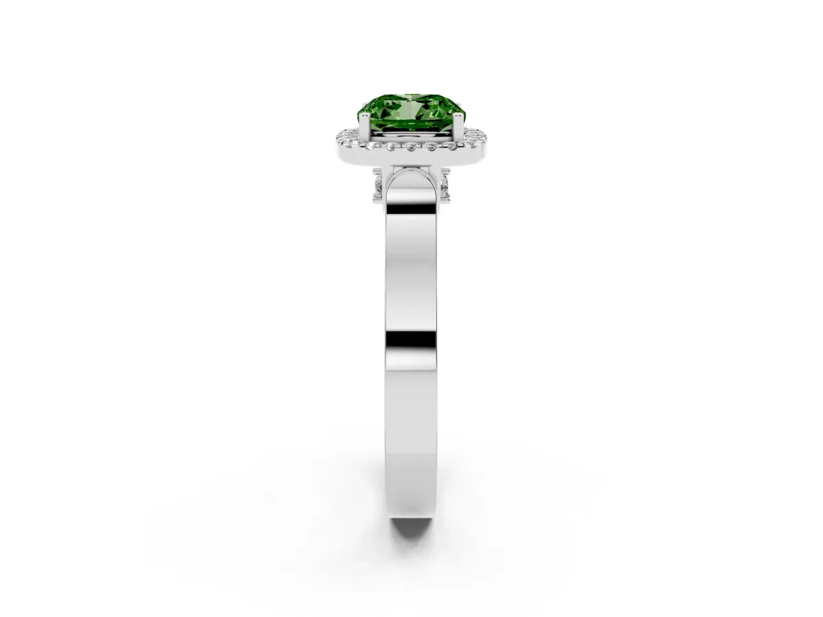 Fancy Green Cushion Cut Halo Pave Split Shank Prong Setting Ring Silver