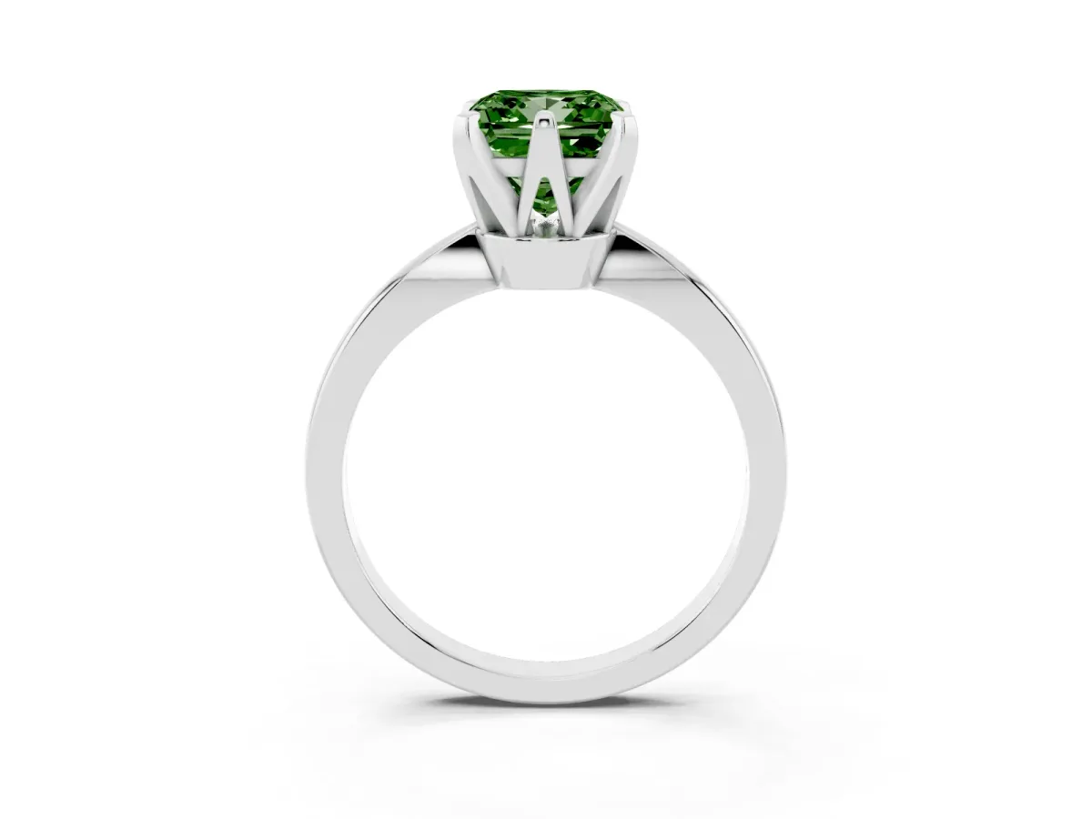 Fancy Green Princess Cut Solitaire Engagement Ring with Six-Prong Setting and Tapered Band Platinum
