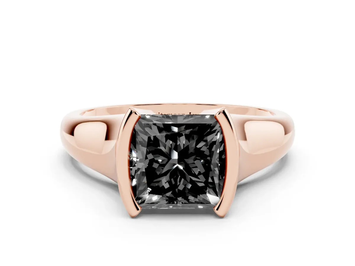 Fancy Black Princess Cut Solitaire Tension Set Diamond Ring with Split Shank Band Rose gold