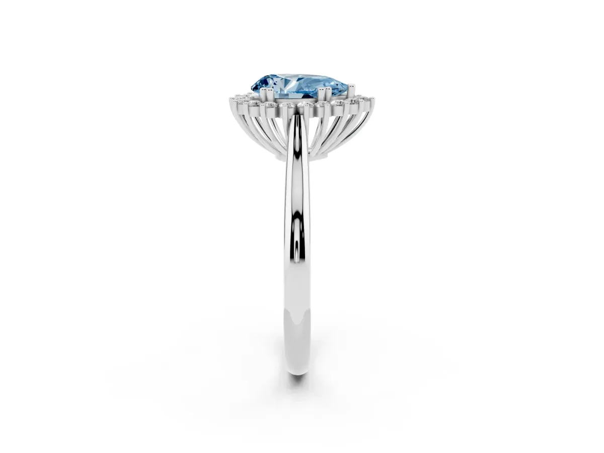 Fancy Blue Pear Cut Cut Diamond Halo Ring with Solitaire Band and Prong Setting Platinum