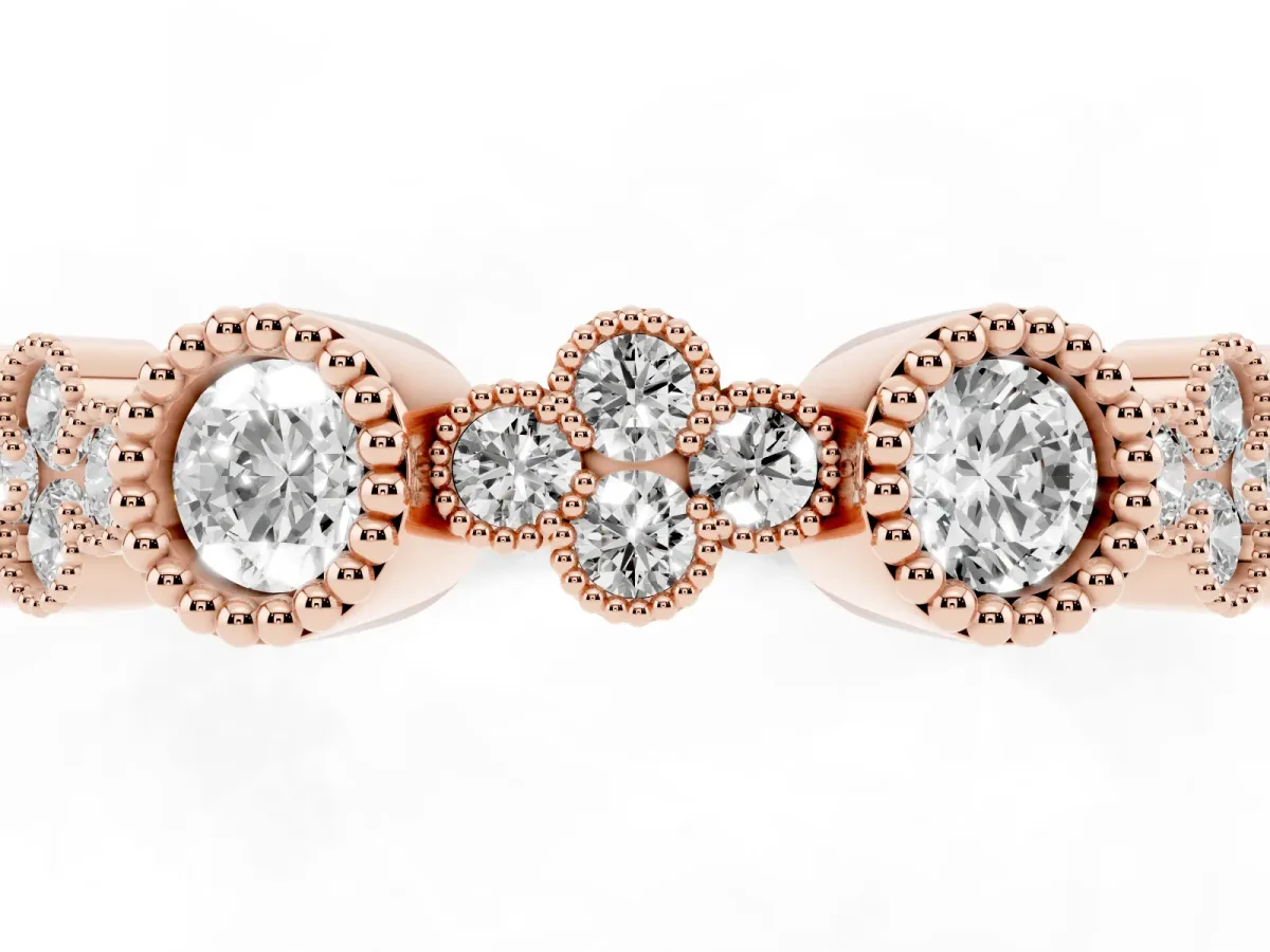 Milgrain Bezel Set Round Diamond Cluster Eternity Band Rose gold