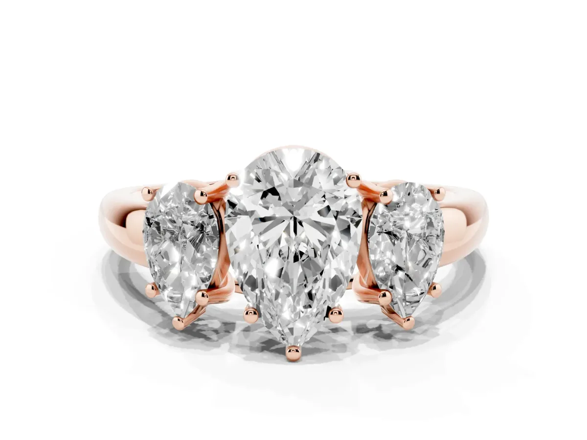 Three-Stone Pear Cut Diamond Engagement Ring with Prong Setting Rose gold