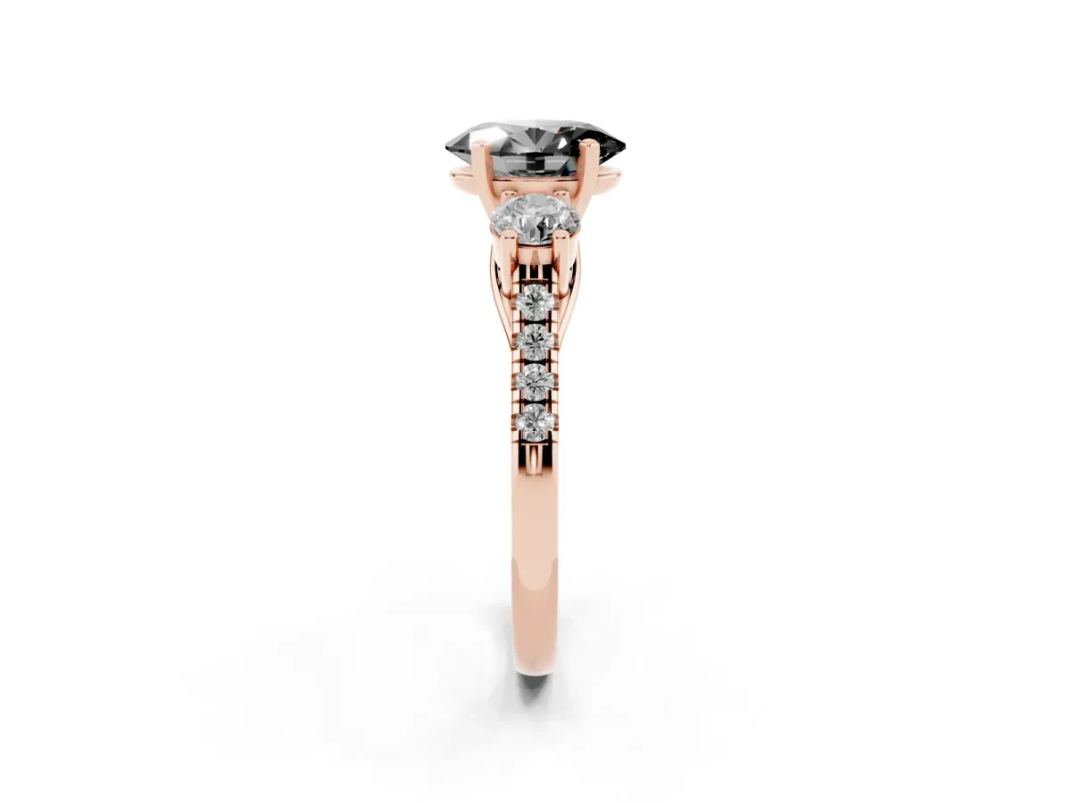 Fancy Black Three-Stone Oval Cut Diamond Pavé Band with Four-Prong Setting Rose gold