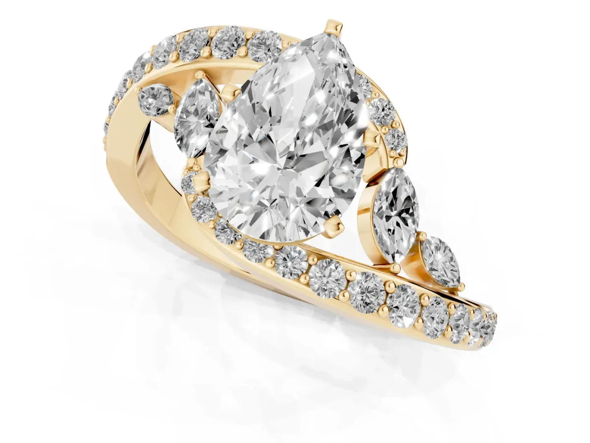 Pear Cut Solitaire with Pavé Twist Band and Four-Prong Setting Yellow gold