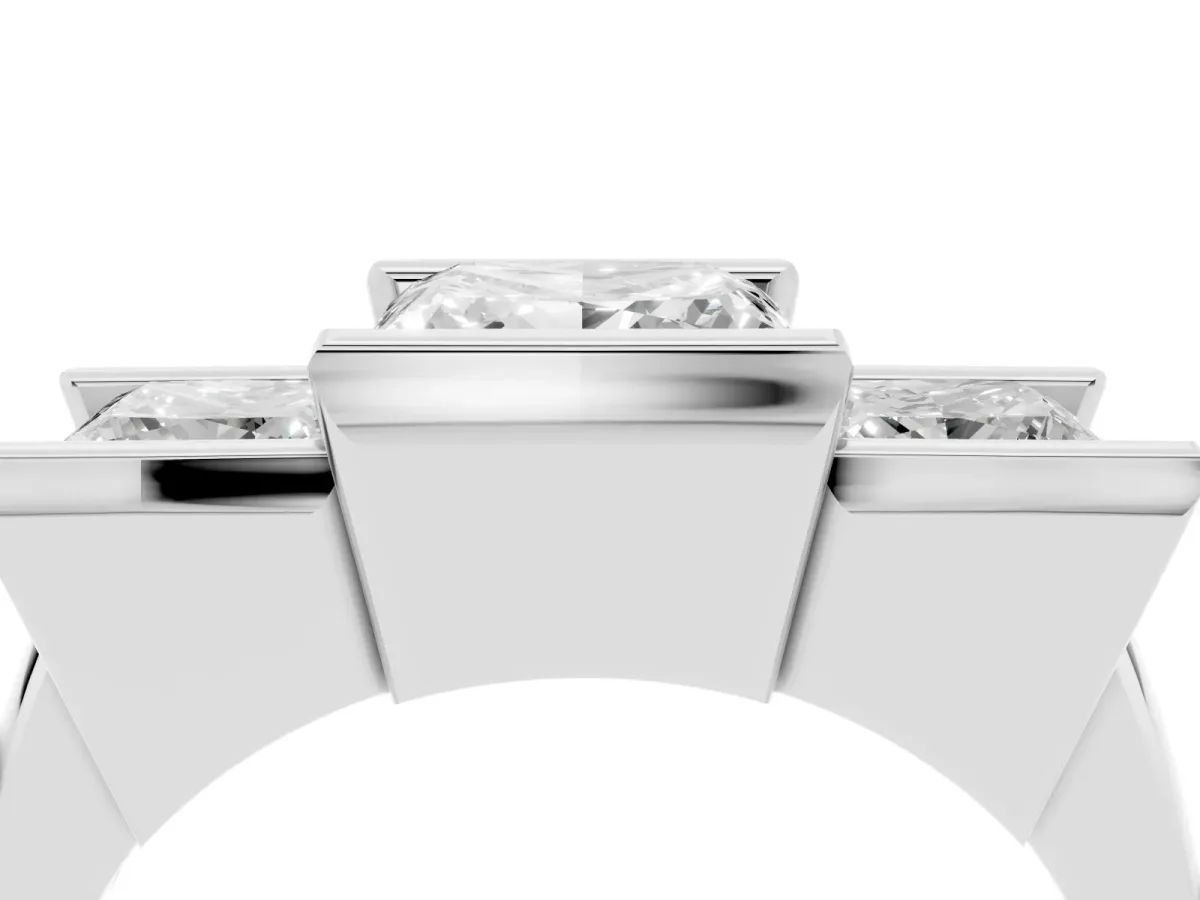 Three Stone Princess Cut Cut Channel Set Diamond Ring Silver