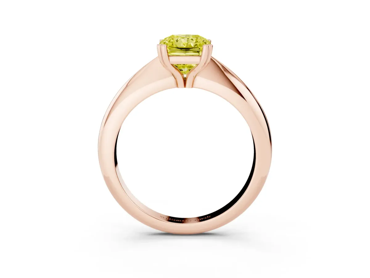 Fancy Yellow Radiant Cut Cut Solitaire Engagement Ring with Tapered Band and Four-Prong Setting Rose gold