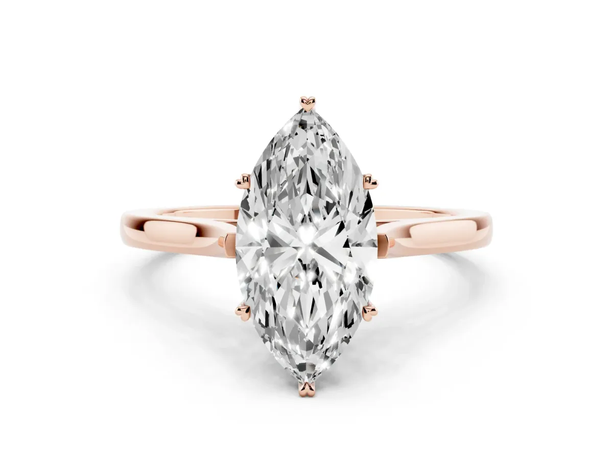 Marquise Cut Solitaire Heart Prong Engagement Ring with Tapered Band Rose gold