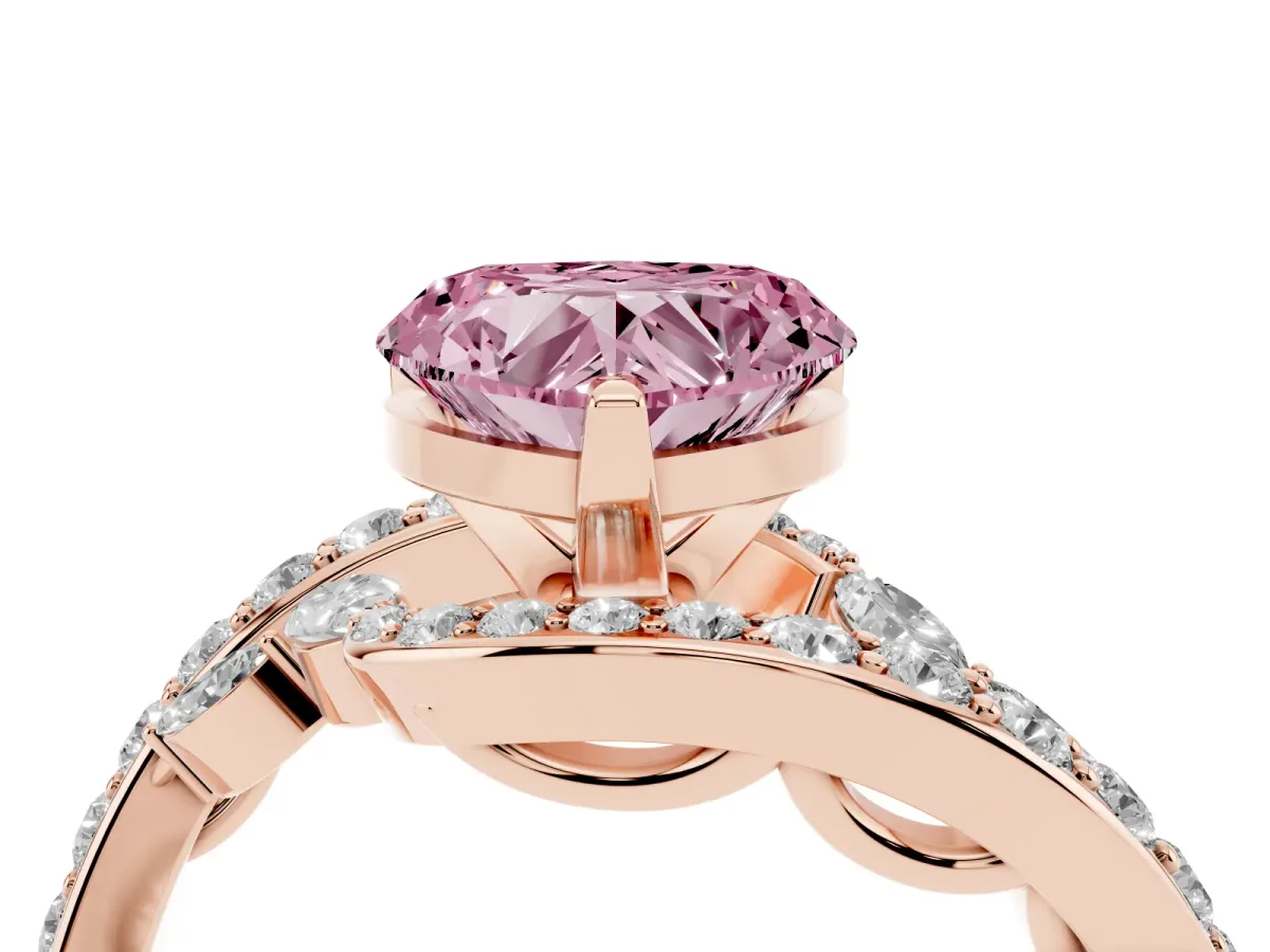 Fancy Pink Heart Cut Solitaire with Pavé Twist Band and Four-Prong Setting Rose gold
