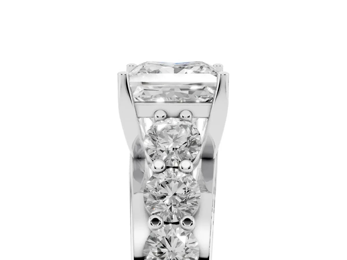 Princess Cut Diamond Engagement Ring with Pavé Band and Four-Prong Setting Platinum