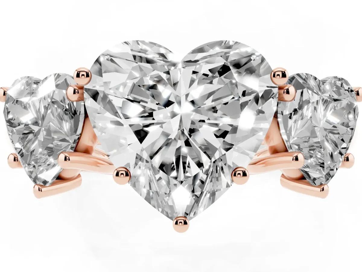 Three-Stone Heart Cut Diamond Engagement Ring with Prong Setting Rose gold