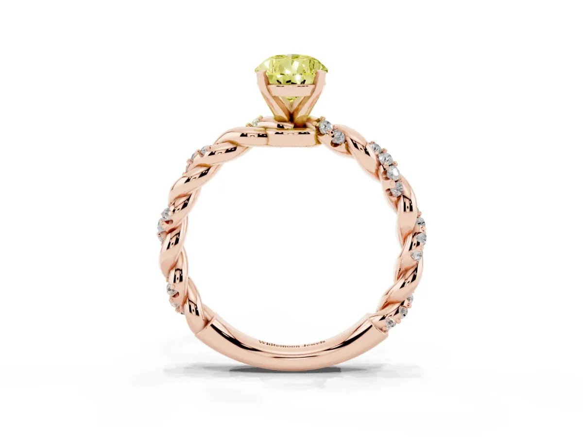 Fancy Yellow Pear Cut Diamond Solitaire Ring with Twisted Band and Pavé Accents Rose gold