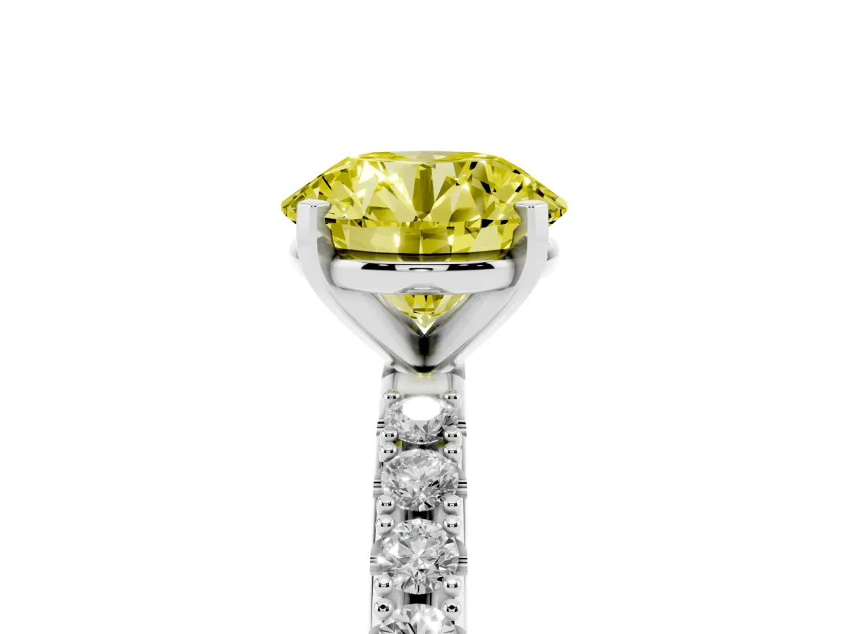 Fancy Yellow Round Cut Diamond Solitaire Pavé Band with Four-Prong Setting Silver