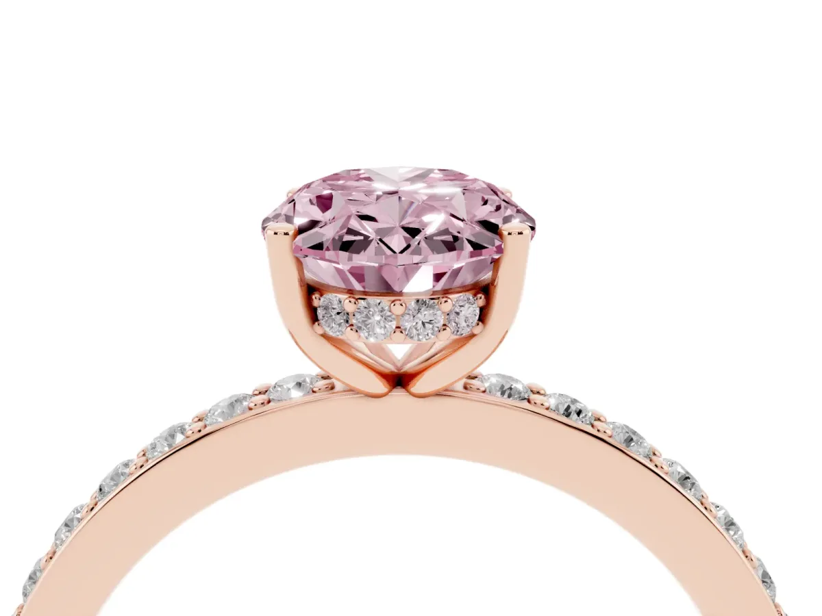 Fancy Pink Oval Cut Cut Diamond Pavé Band Ring with Four-Prong Setting Rose gold