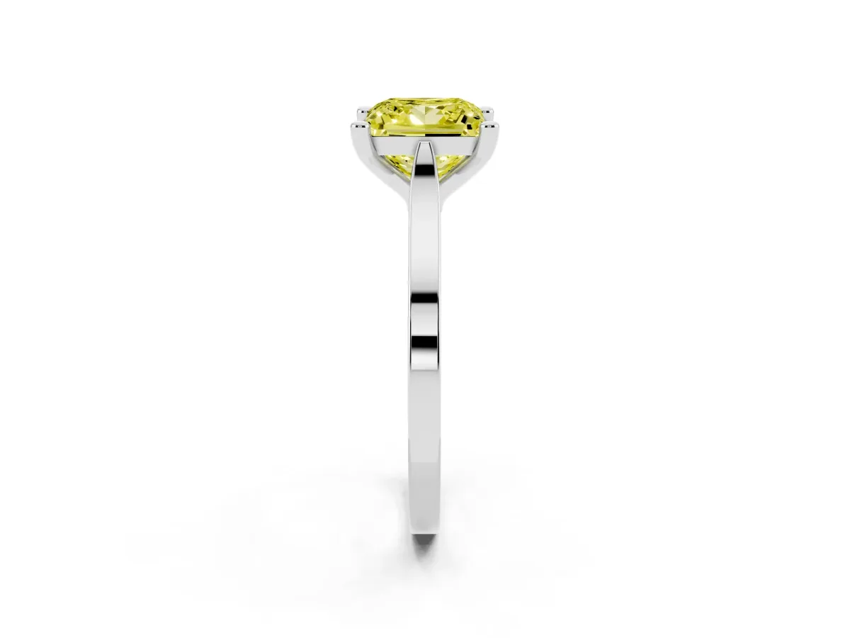 Fancy Yellow Princess Cut Solitaire Diamond Ring with Four-Prong Setting and Tapered Band White gold
