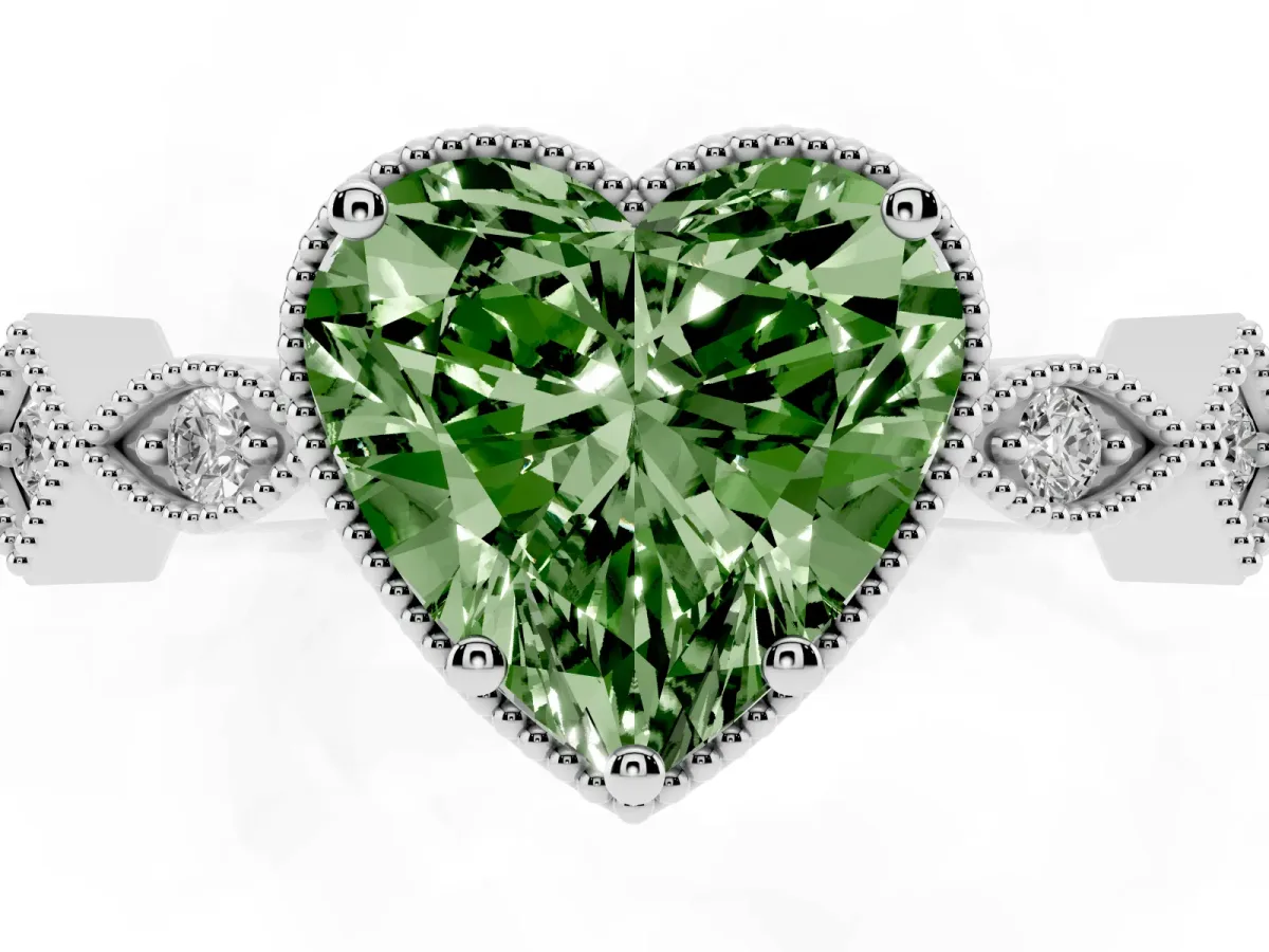 Fancy Green Heart Cut Milgrain Marquise Diamond Twist Band Ring Silver