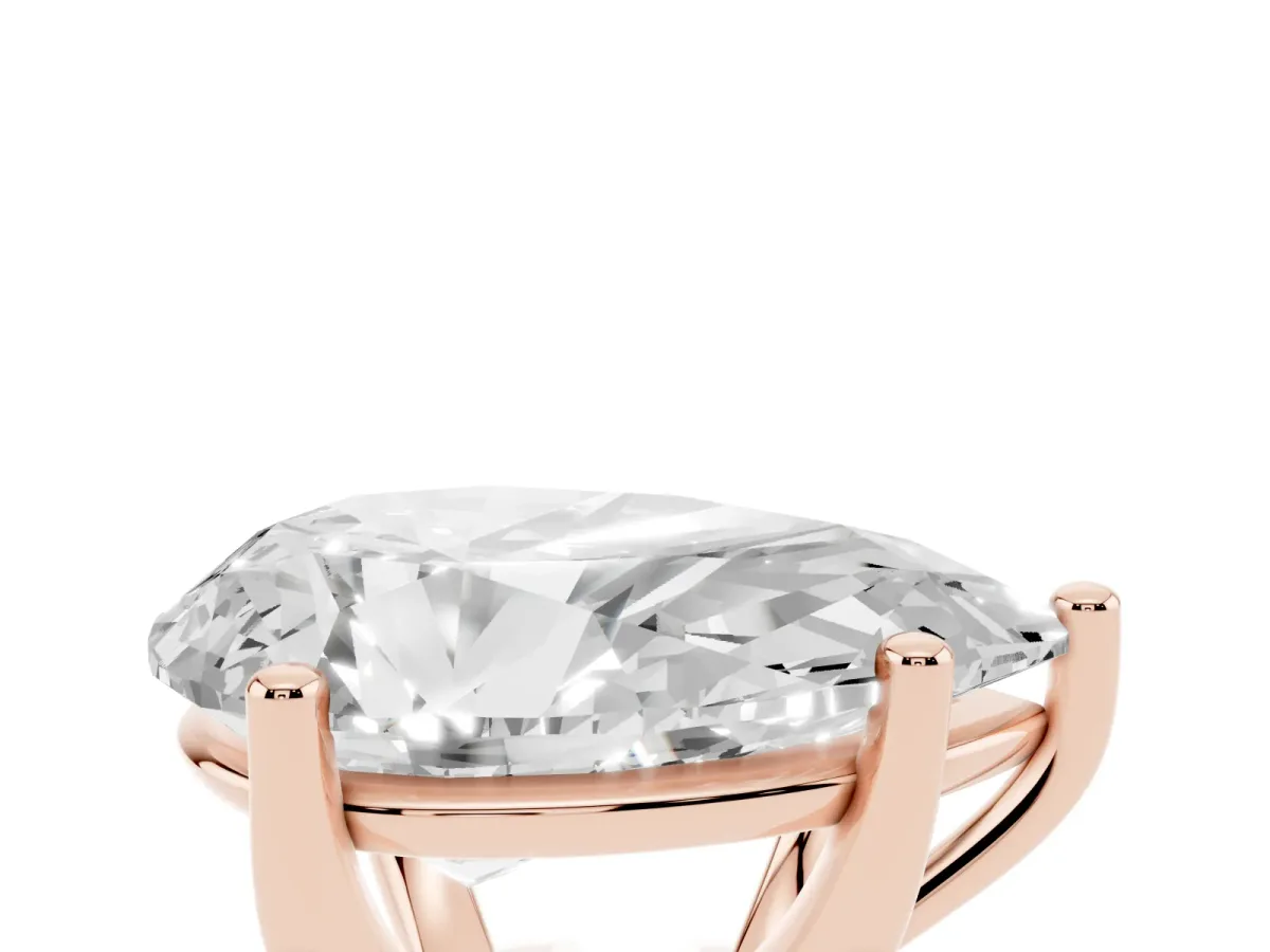 Pear Cut Cut Diamond Solitaire Engagement Ring with Tapered Plain Band and Four-Prong Setting Rose gold