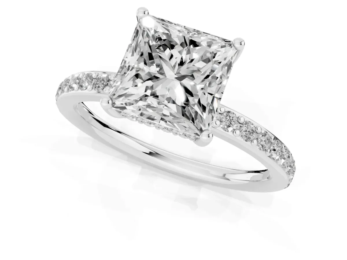 Princess Cut Cut Diamond Pavé Band Ring with Four-Prong Setting Platinum
