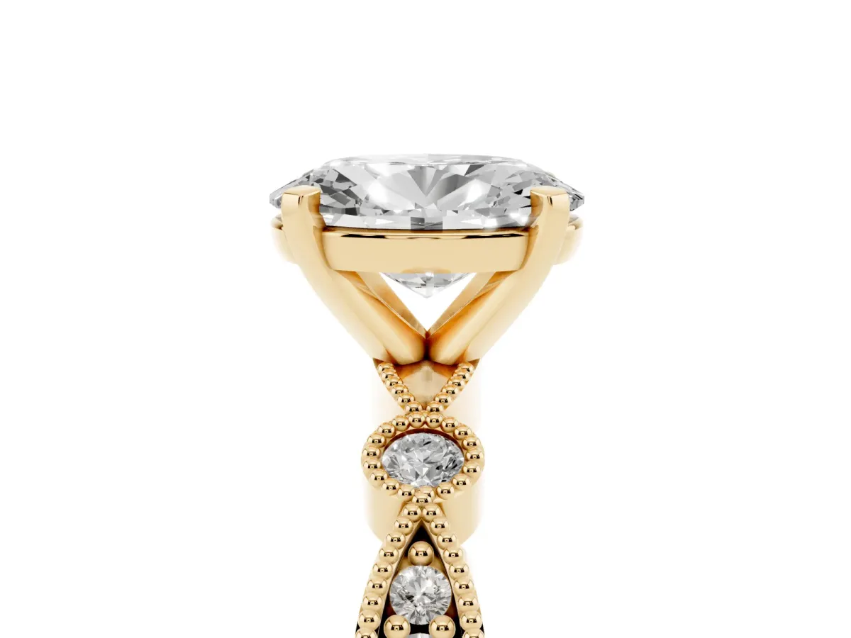 Oval Cut Milgrain Bezel Diamond Engagement Ring with Solitaire Prong Setting Yellow gold