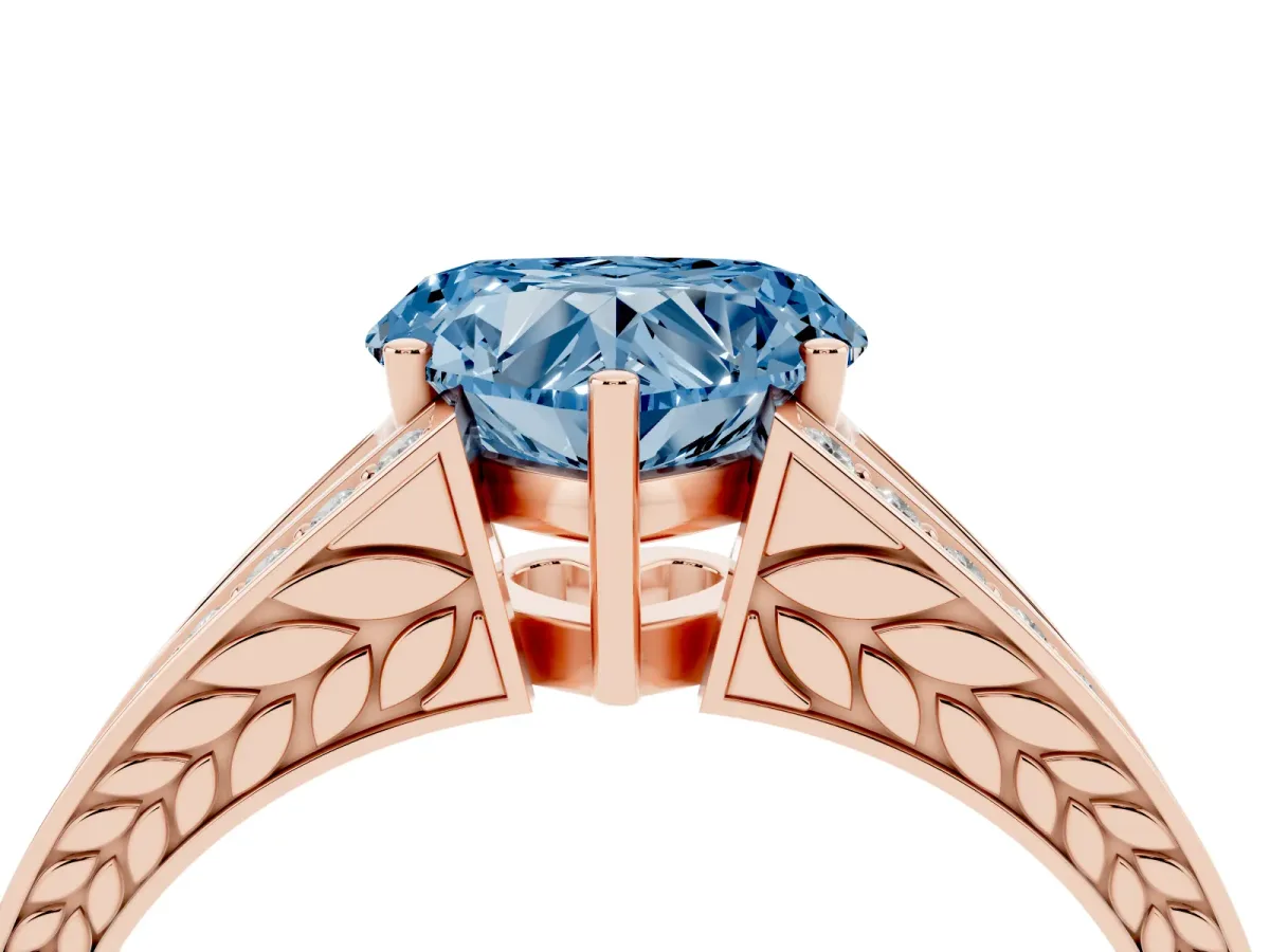 Fancy Blue Heart Cut Diamond Split Shank Ring with Pavé Band and Four-Prong Setting Rose gold
